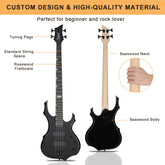Glarry Burning Fire Electric Bass Guitar HH Pickups - Black